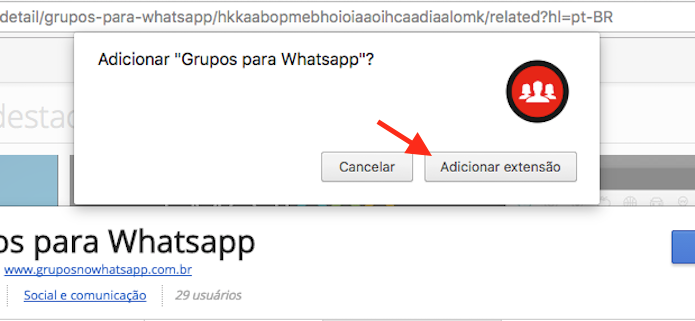 Opção para baixar e instalar a extensão Grupos para WhatsApp no Google Chrome (Foto: Reprodução/Marvin Costa)