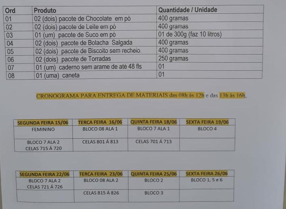 Veja o cronograma da unidade Manoel Neri, em Cruzeiro do Sul  — Foto: Reprodução 