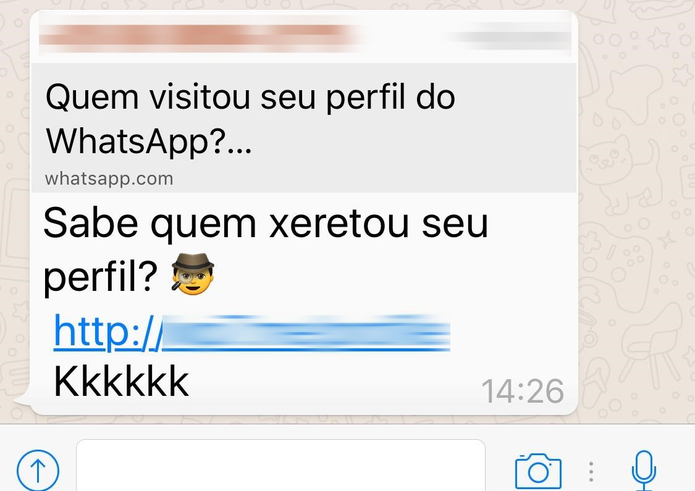 Mensagem promete informar "Quem visitou seu perfil no WhatsApp" (Foto: Divulgação/Kaspersky Lab)