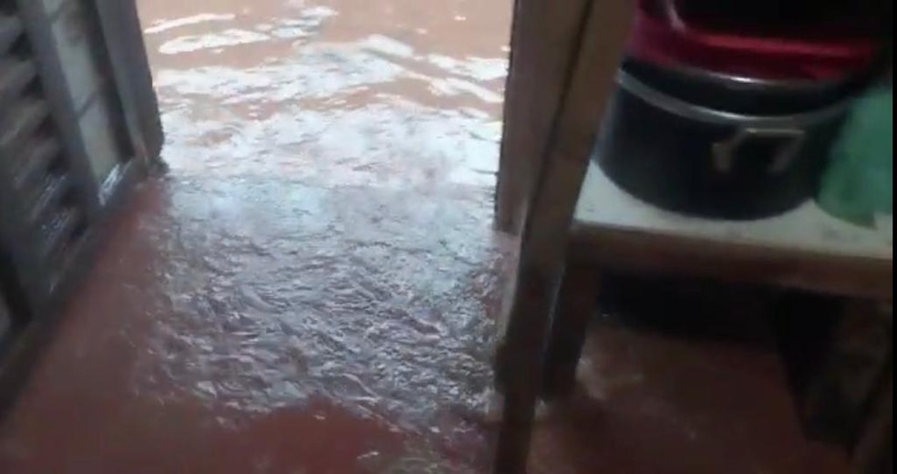 Água da chuva invade casa na quadra 501 do Pôr do Sol, no DF — Foto: TV Globo/Reprodução