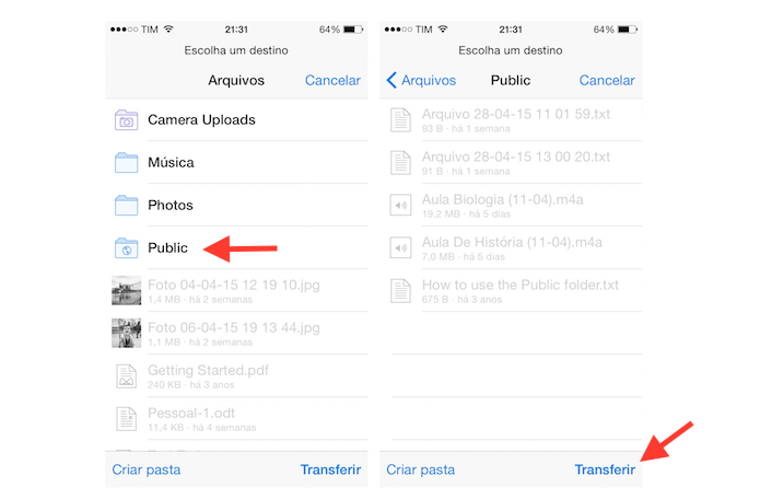 Transferindo um arquivo de uma pasta para outro no Dropbox para iOS (Foto: Reprodução/Marvin Costa)