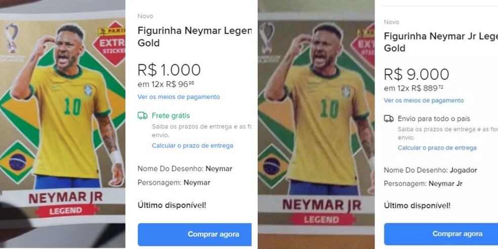Figurinha 'lendária' e dourada de Neymar Jr. no álbum da Copa 'desvaloriza' na internet — Foto: Reprodução