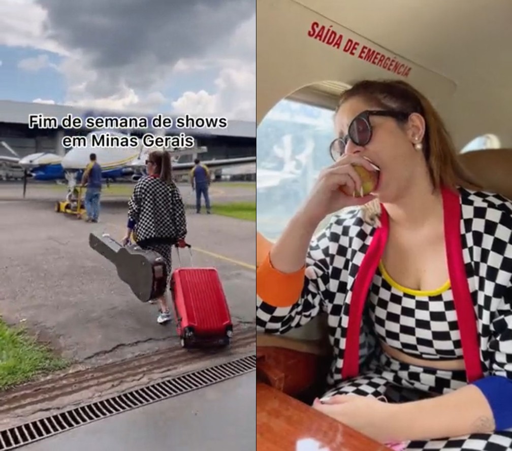 Marília Mendonça publicou vídeo fora e dentro de um avião nesta sexta-feira (5) — Foto: Reprodução/Twitter/MariliaMReal