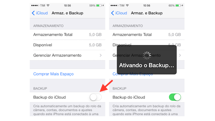 Ativando o backup na nuvem do iCloud em um iPhone (Foto: Reprodu??o/Marvin Costa)