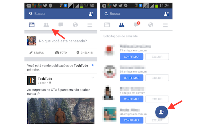 Acessando a ferramenta para adicionar novos amigos no Facebook para dispositivos Android (Foto: Reprodução/Marvin Costa)