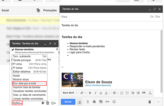 Google Tarefas permite enviar lista de atividades por e-mail (Foto: Reprodução/Elson de Souza)