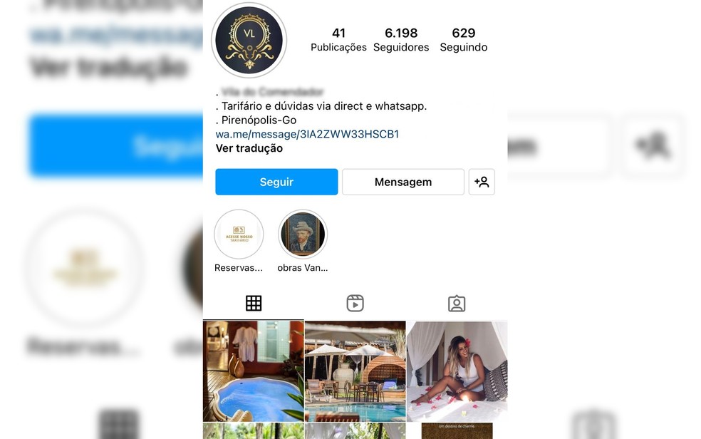 Turista é vitima de golpe ao realizar reserva em perfil falso que se passou por pousada de luxo em Goiás — Foto: Reprodução/Redes Sociais
