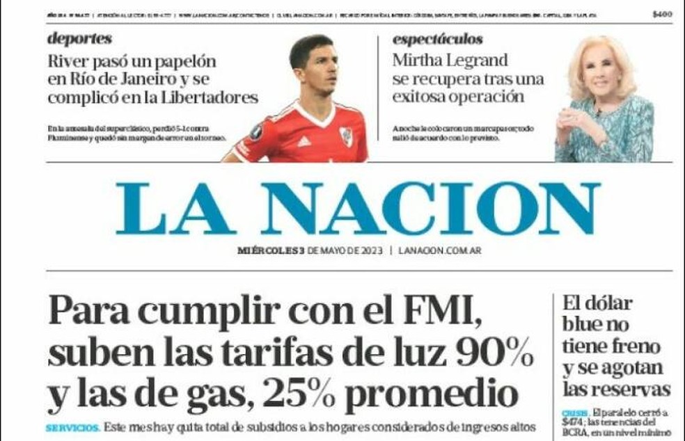 Capa do jornal "La Nacion" após Fluminense x River Plate — Foto: Reprodução