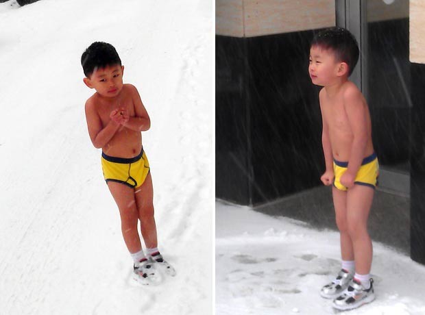 No início deste ano, as imagens de um vídeo caseiro que mostravam um menino chinês de quatro anos sendo forçado pelos pais a correr só de cueca na neve pelas ruas de Nova York, nos EUA, provocou indignação na China. (Foto: AP)