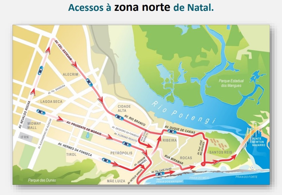 Opção de desvio durante as obras da Felizardo Moura, em Natal — Foto: STTU/Reprodução