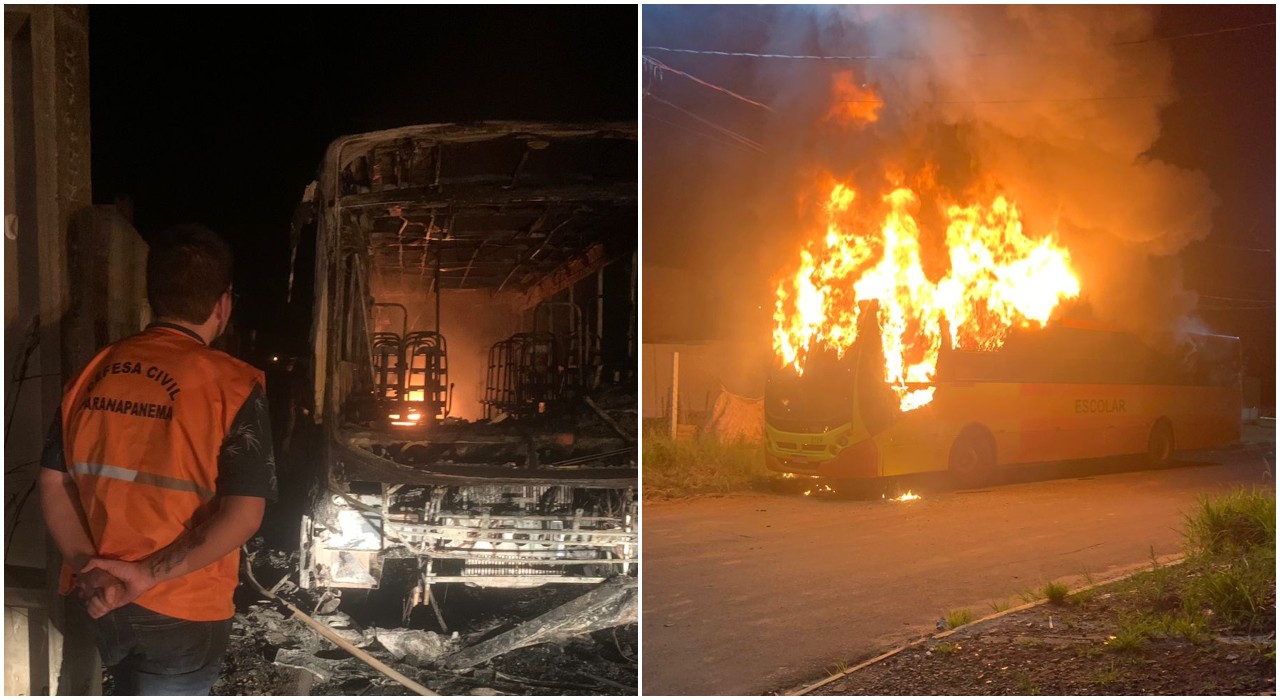 Carros, caminhão e ônibus são incendiados no interior de SP