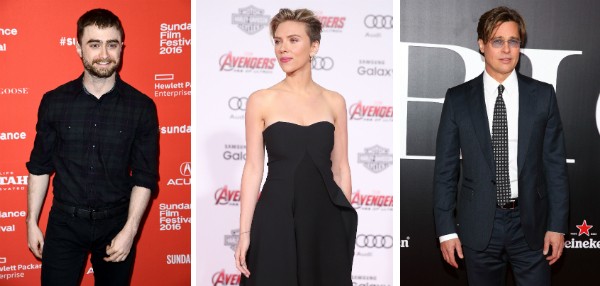 Daniel Radcliffe, Scarlett Johansson e Brad Pitt (Foto: Getty Images)