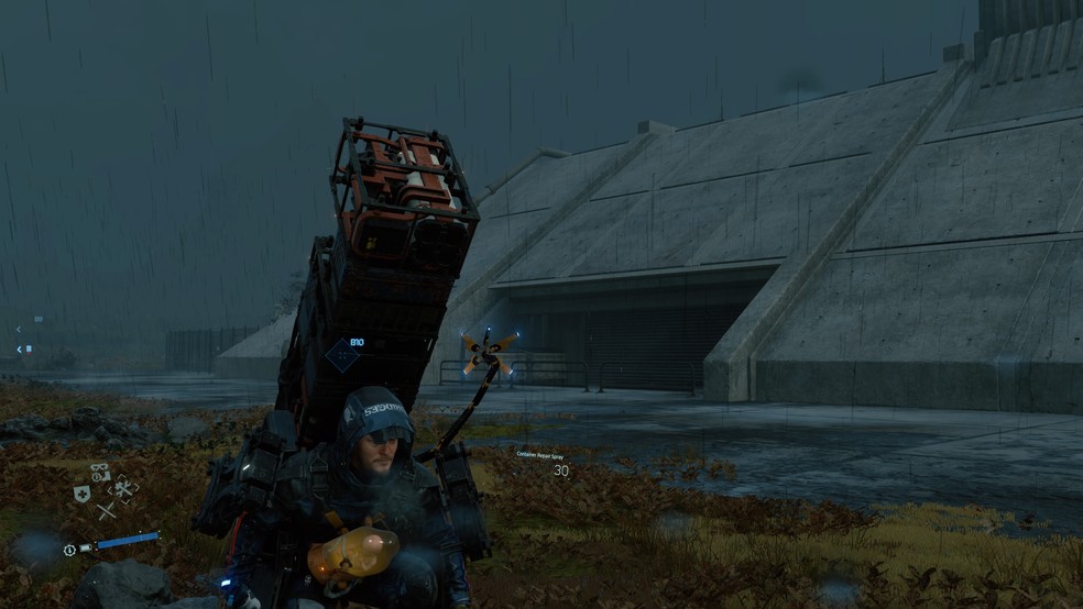 Chuva Temporal é constante em diversas áreas do mapa de Death Stranding — Foto: Reprodução/Yuri Hildebrand