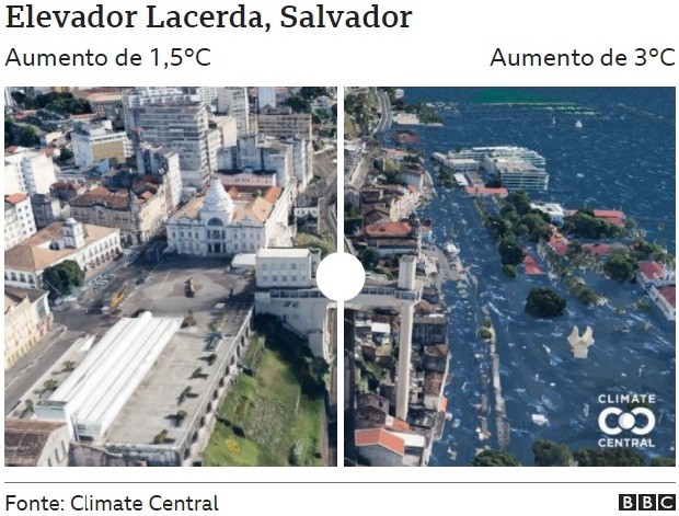 Elevador Lacerda (Foto: CLIMATE CENTRAL via BBC)