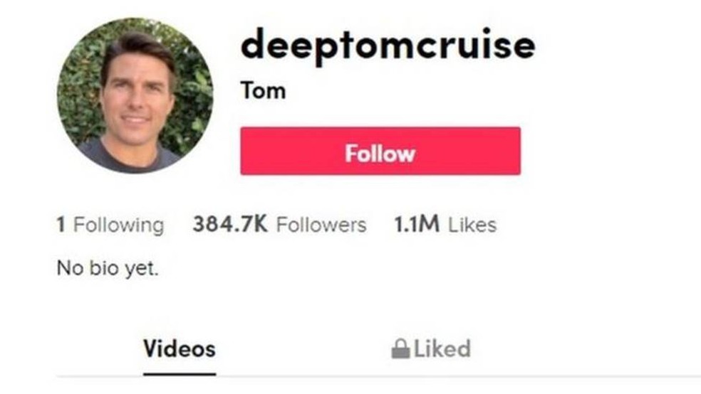 O vídeo 'deepfake' de Tom Cruise acabou sendo removido do TikTok, mas a conta que postou permanece lá — Foto: Reprodução/TikTok