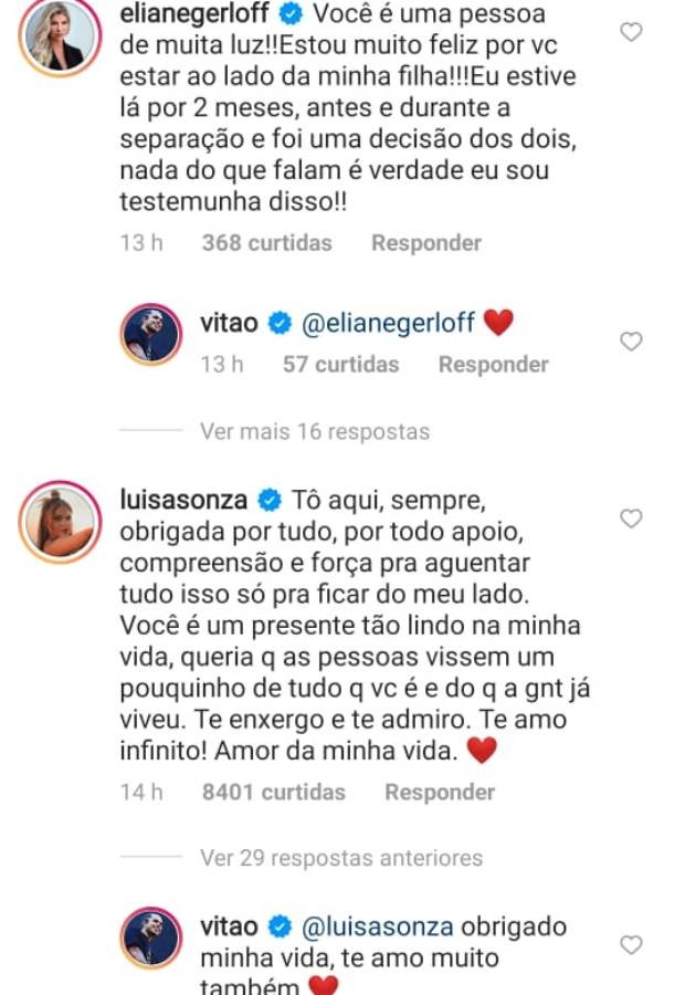 Vitão recebe apoio da sogra e de Luísa Sonza (Foto: Reprodução/Instagram)