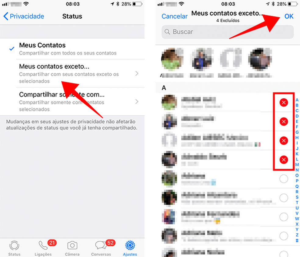 Selecione contatos impedidos de ver seu Status (Foto: Reprodução/Paulo Alves)