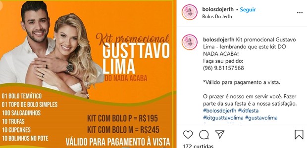 Doceria lança promoção usando o fim do casamento de Gusttavo Lima e Andressa Suita (Foto: Reprodução/Instagram)