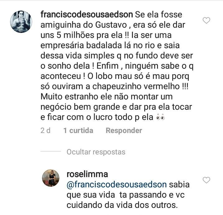 Rose Lima rebate seguidor (Foto: Reprodução / Instagram)