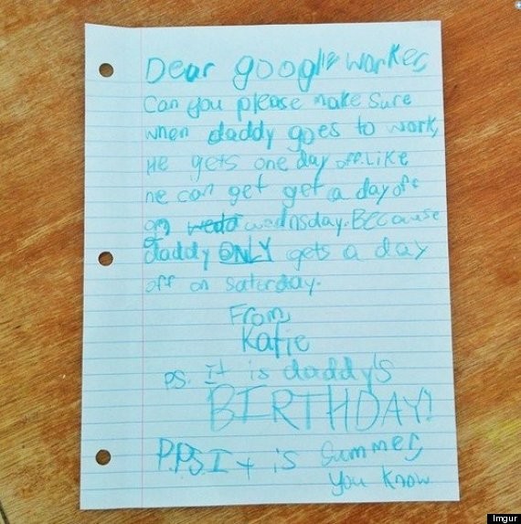 Katie escreveu uma carta ao Google, empresa onde o pai trabalha (Foto: Reprodução / Imgur)