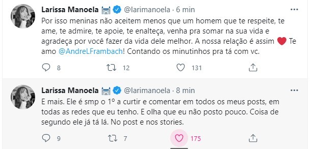Larissa Manoela se declara para André Luiz Frambach  (Foto: Reprodução/Twitter)