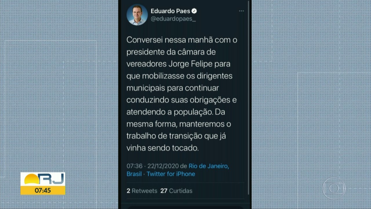 'Manteremos o trabalho de transição que já vinha sendo tocado', diz Paes nas redes sociais