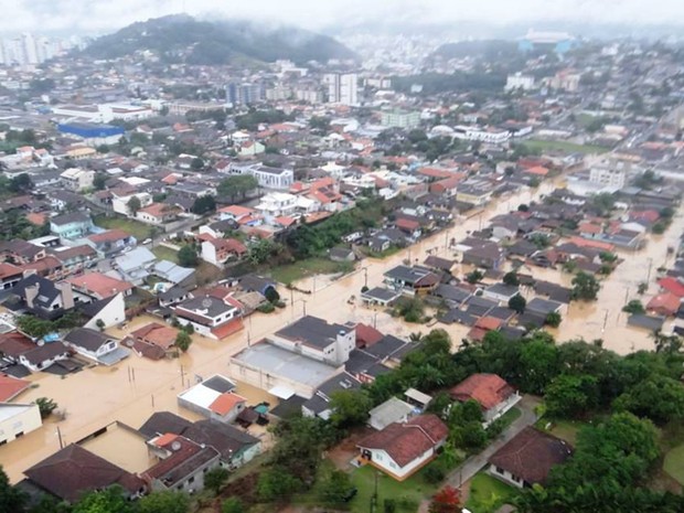 Jaraguá do Sul foi uma das cidades mais afetadas pelas enchentes deste fim de semana (Foto: Prefeitura de Jaraguá do Sul/Divulgação)