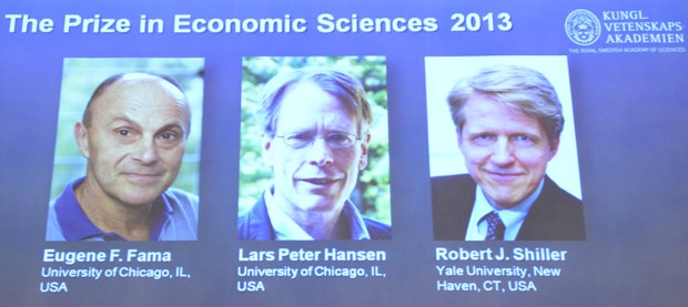 Os três norte-americanos que ganharam o prêmio Nobel de Economia em 2013 (Foto: AFP)