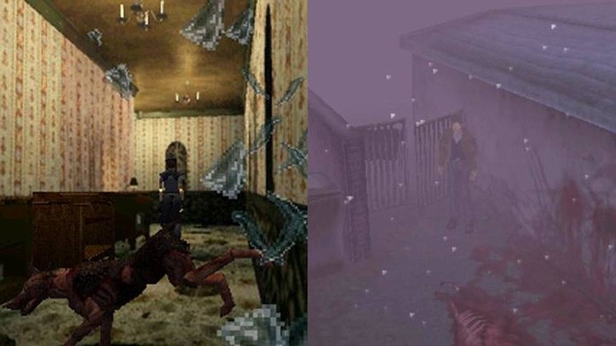 Resident Evil espera você relaxar para assustar enquanto Silent Hill nem sempre assusta, mas não deixa você relaxar (Foto: Reprodução/Game Revolution e Unity Community)