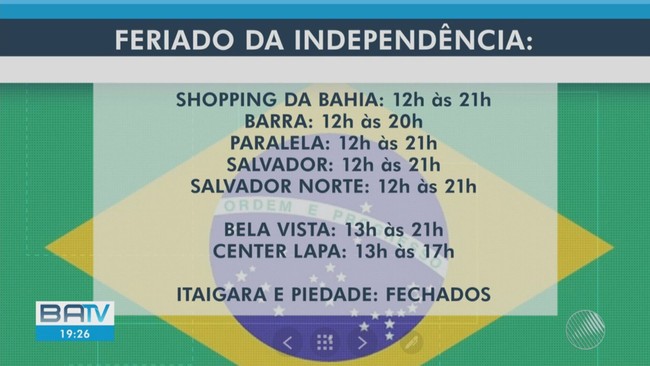 Confira o que abre e o que fecha em Salvador no feriado de 7 de Setembro
