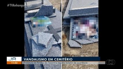 Túmulos de cemitério em Paraíso do Tocantins são alvos de vandalismo