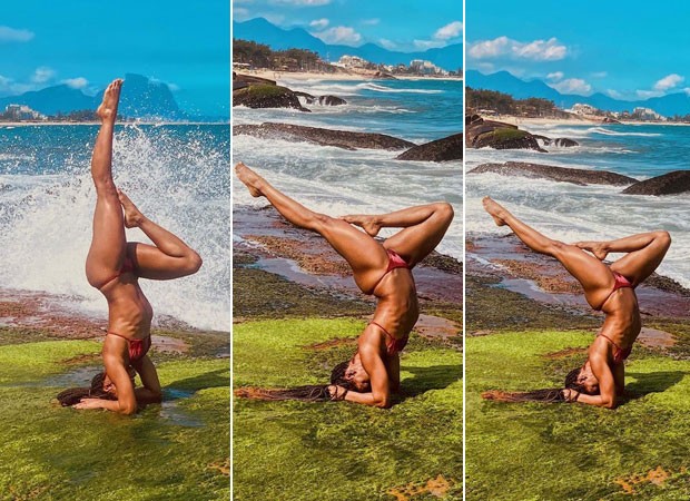 Dandara Mariana pratica ioga na praia (Foto: Reprodução/Instagram)