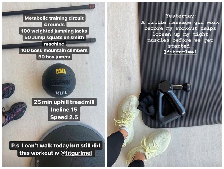 Os posts de Kim Kardashian revelando sua rotina diária de exercícios físicos durante a quarentena (Foto: Instagram)