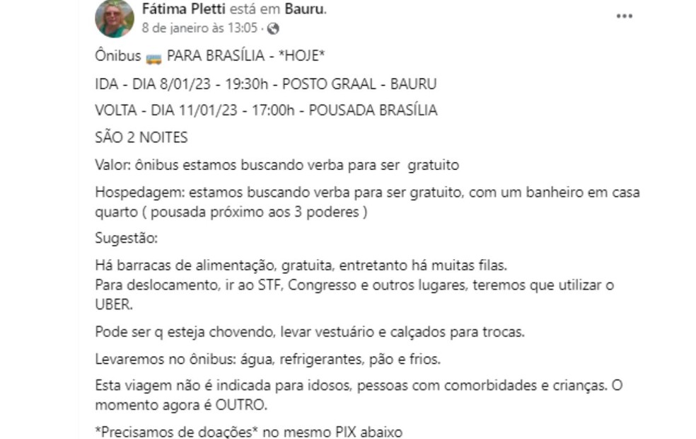 Bolsonarista que organizou ônibus de Bauru até Brasília está entre os presos após atos terroristas  — Foto: Facebook /Reprodução