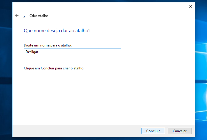 Criando atalho para desligar o Windows 10 (Foto: Reprodução/Helito Bijora)