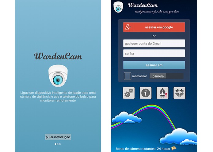 WardenCam tem um login simples para acesso pelo Android e iOS (Foto: Reprodução/Barbara Mannara)