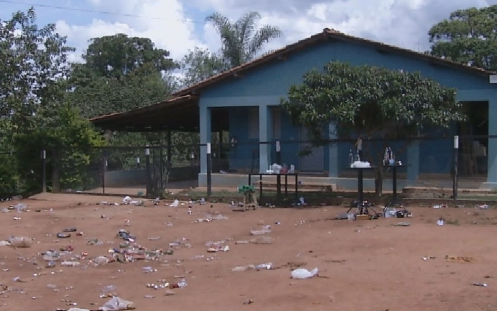 Local onde duas pessoas forma mortas durante festa em Ipameri, Goiás — Foto: Reprodução/TV Anhanguera
