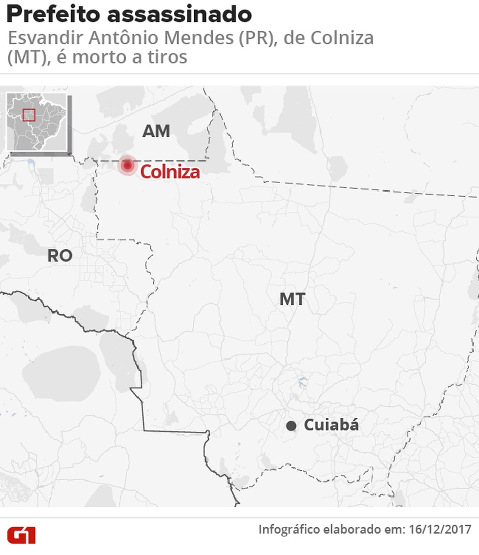 Mapa mostra a localização de Colniza, onde ocorreu o crime (Foto: Arte G1)