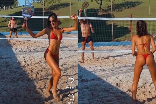 Izabel Goulart e Kevin Trap jogando tênis de praia  (Foto: Reprodução/ Instagram)