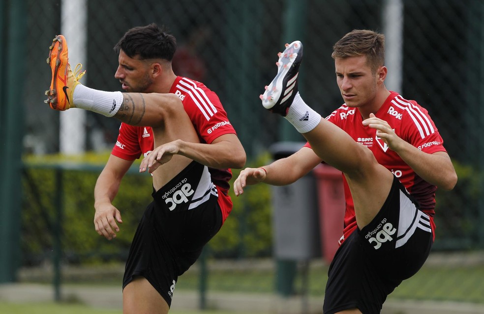 Galoppo e Calleri em treino do São Paulo — Foto: Divulgação