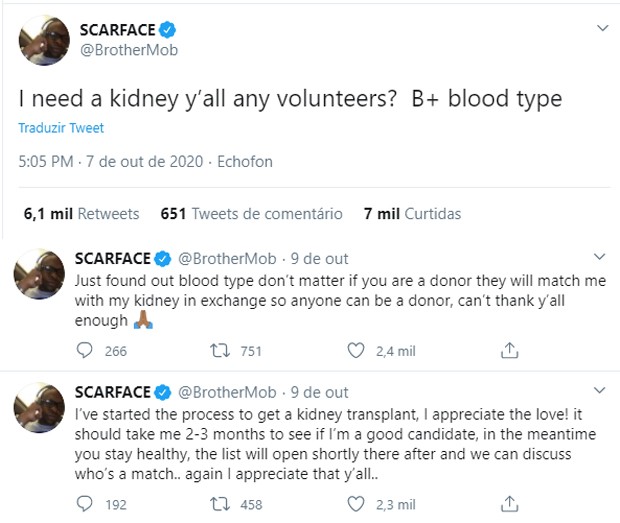 Rapper Scarface pede na web voluntários para lhe doar um rim (Foto: Reprodução/Twitter)