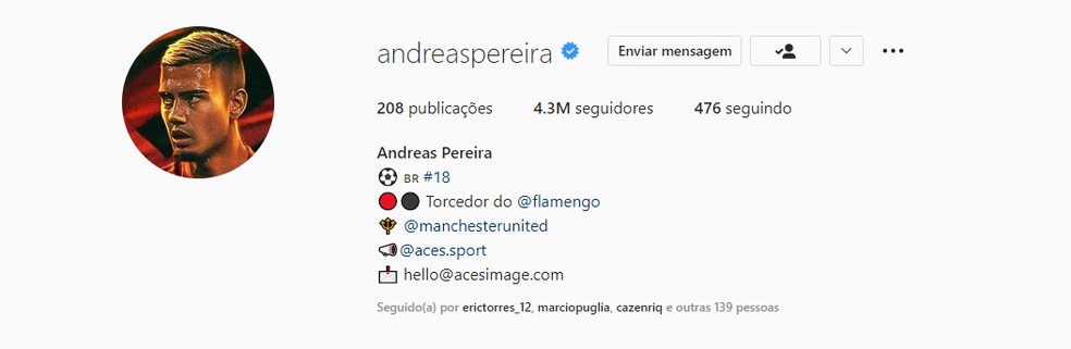 Andreas Pereira se identifica como torcedor do Flamengo — Foto: Reprodução