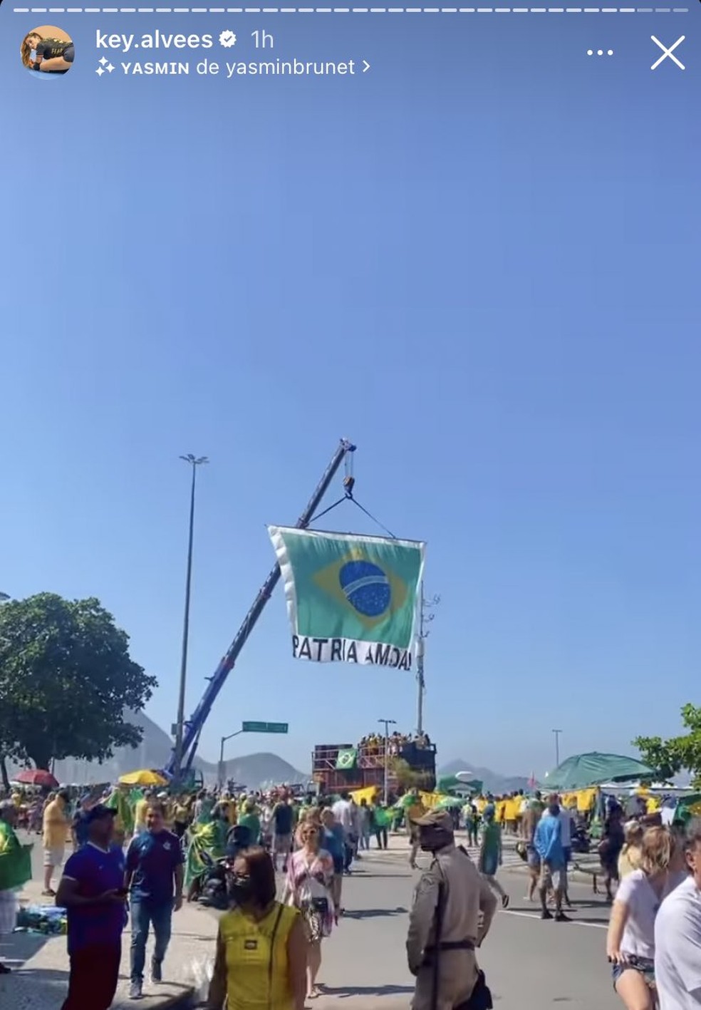 Print de suposta participação de Key Alves, do BBB 23, em manifestação de apoio ao então presidente Jair Bolsonaro — Foto: Reprodução
