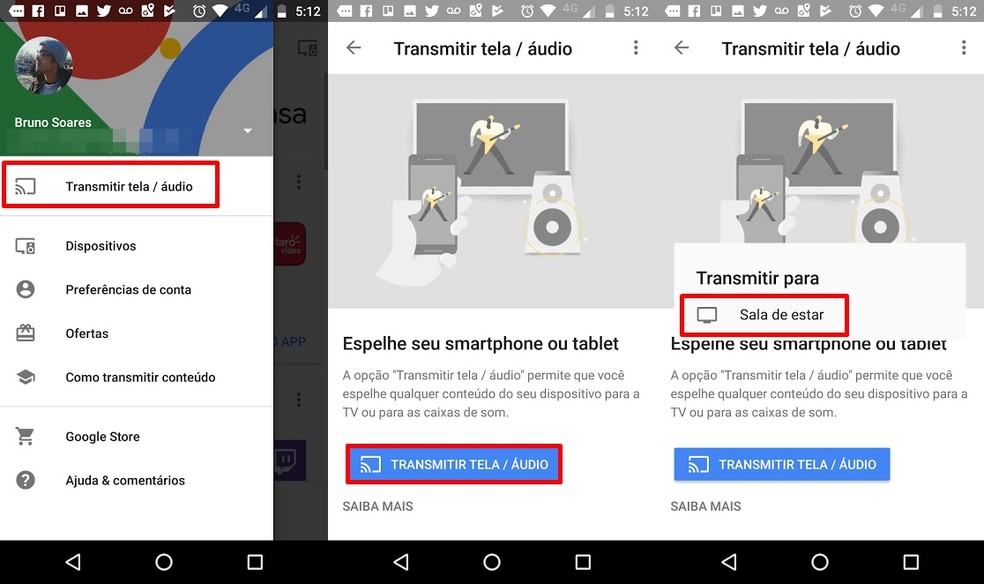 Escolha para qual dispositivo Chromecast você deseja transmitir — Foto: Reprodução/Bruno Soares