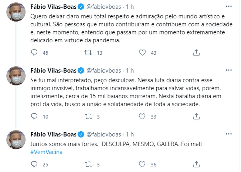 Fábio Vilas-Boas pediu desculpas após manifestação — Foto: Reprodução / Redes Sociais