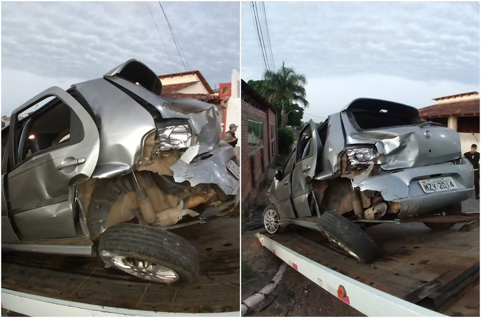 Carro que foi atingido primeiro em acidente ficou destruído — Foto: Arquivo pessoal