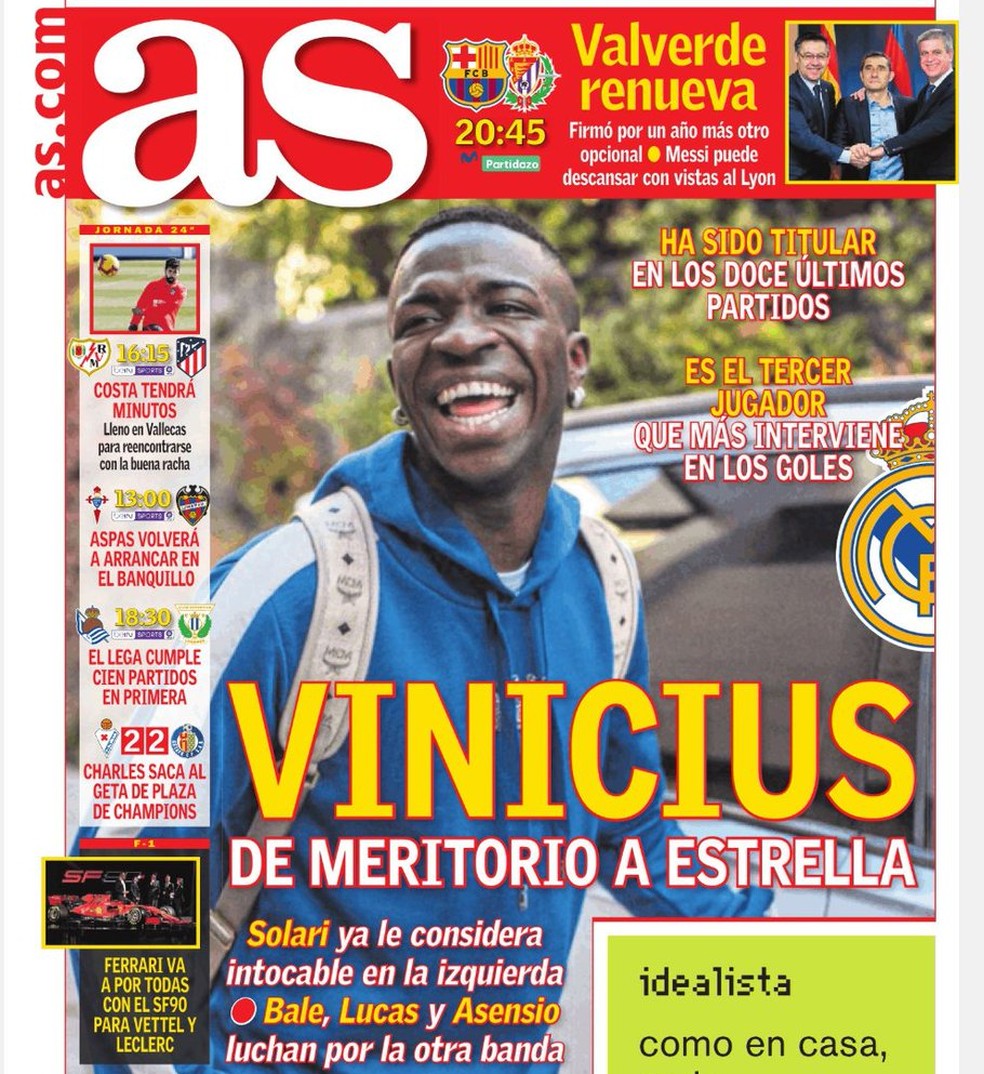 Vinicius Junior é capa de um dos principais jornais esportivos da Espanha — Foto: Reprodução / Twitter