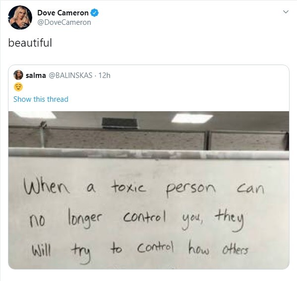 Tweet da atriz Dove Cameron (Foto: Twitter)