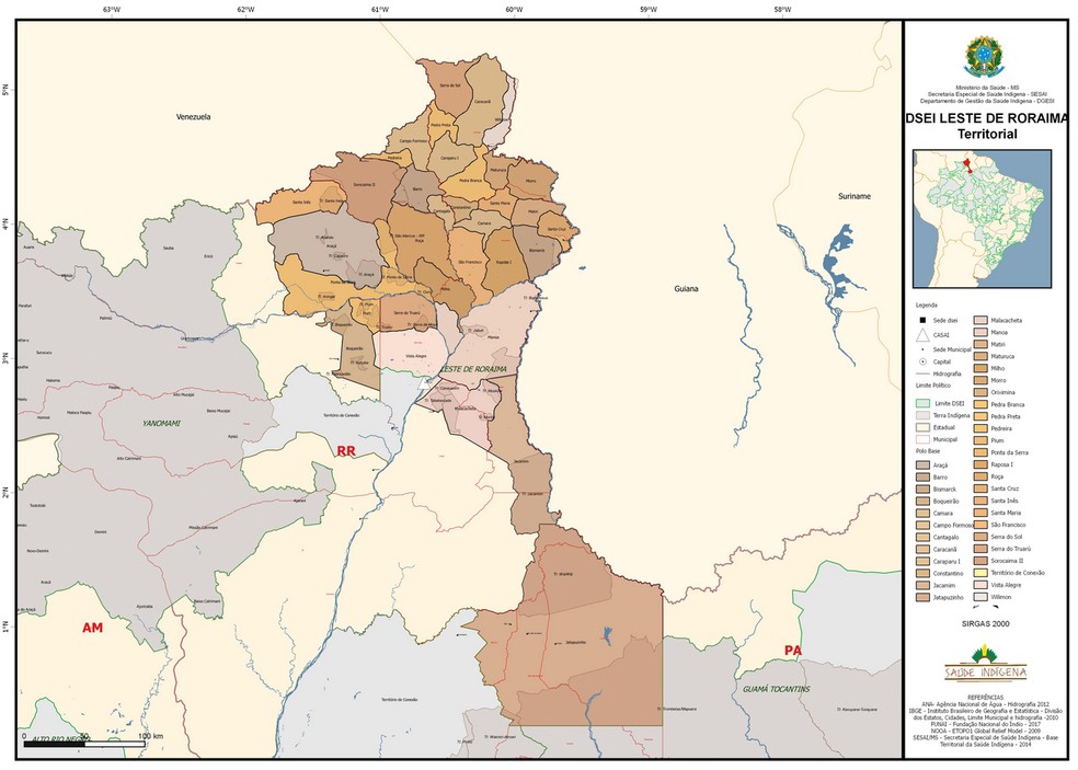 Área de abrangência do DSEI Leste Roraima — Foto: Ministério da Saúde/Reprodução