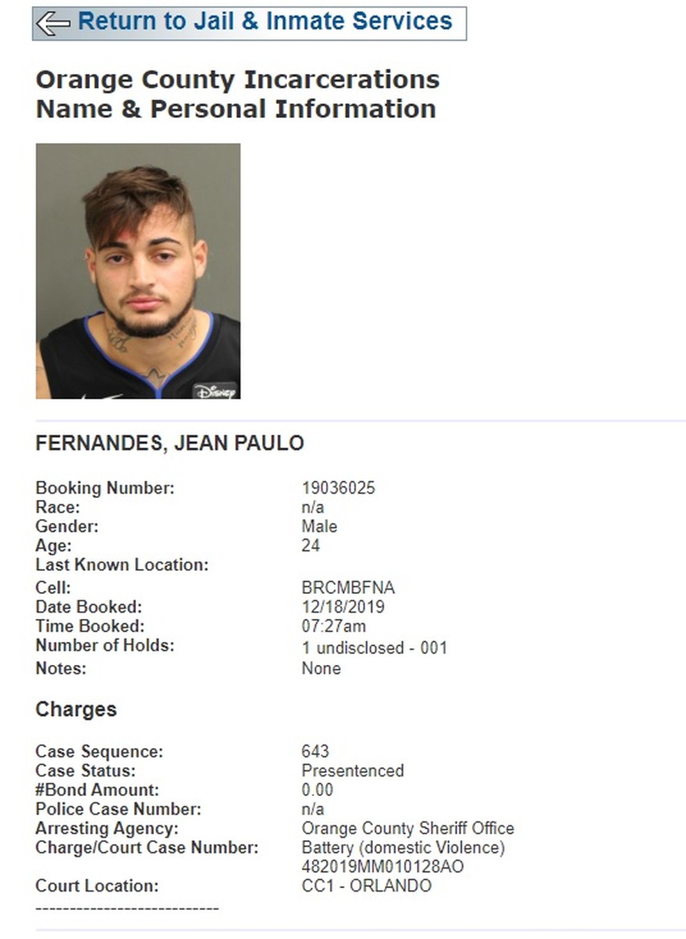 Jean, goleiro do São Paulo, é preso na Flórida acusado de violência doméstica — Foto: Reprodução